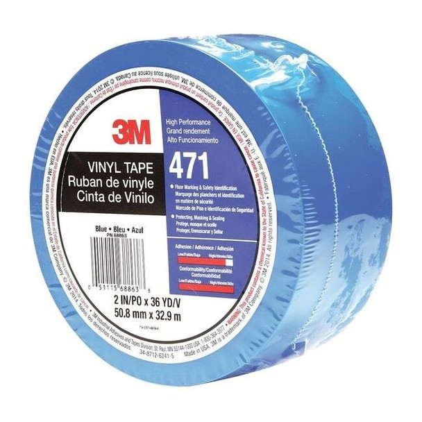 3m Floor Marking Tape, vinyl, No Legend, Blue, 2 in W., 5.2 mil Thickness 471