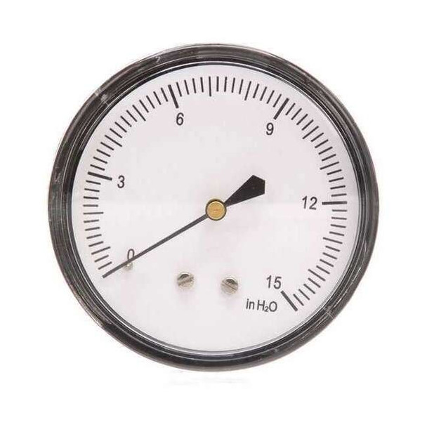 Low Pressure Gauge, 0 to 15 psi, 2 1/2 in Dial, 1/4 in NPT, Center Back Location