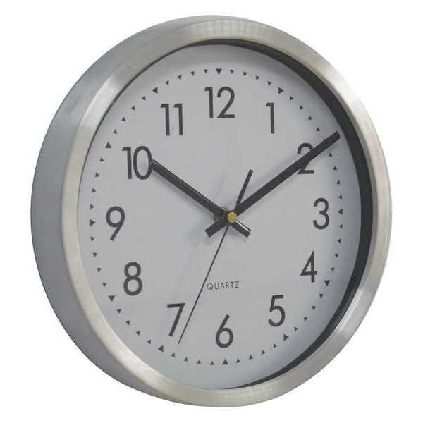 Manufacturer Varies Quartz Clock,10 in. H,Silver 48PD14