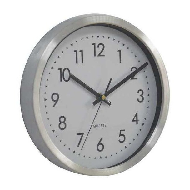 Manufacturer Varies Quartz Clock,10 in. H,Silver 48PD14
