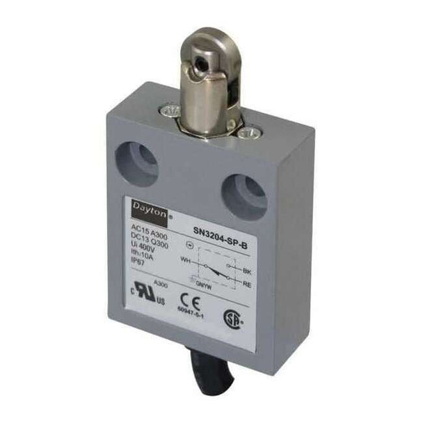Limit Switch, Plunger, Roller, SPDT, 10A at 300V AC, Actuator Location: Top