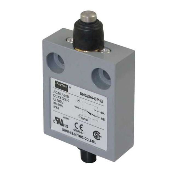 Limit Switch, Plunger, SPDT, 10A at 300V AC, Actuator Location: Top
