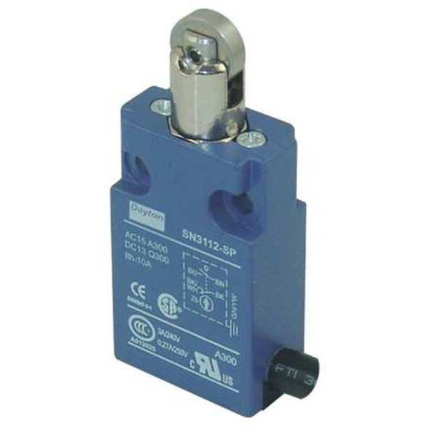 Limit Switch, Plunger, Roller, SPDT, 10A at 300V AC, Actuator Location: Top