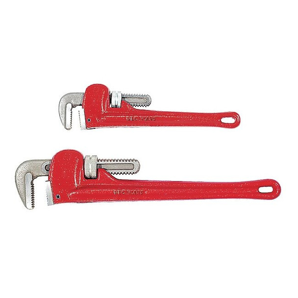12 in, 18 in L 2 in, 2 1/2 in Cap. Cast Iron Straight Pipe Wrench Set, 2PC