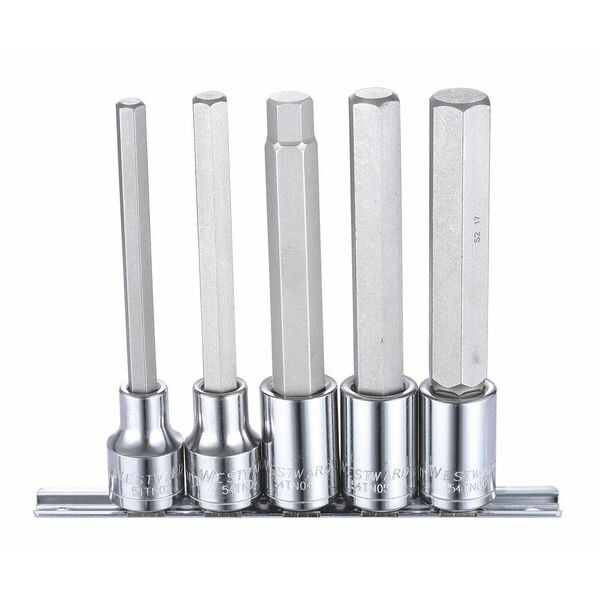 Westward 1/2" Drive Socket Bit Set, Metric, 5 pcs 54TN01
