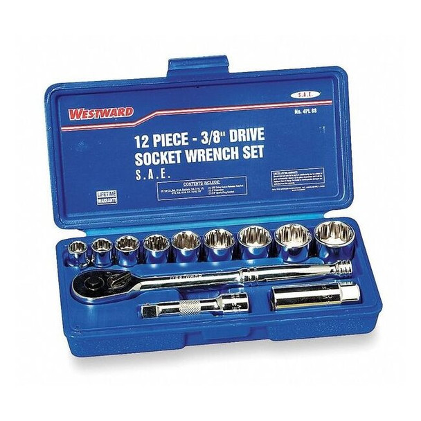 3/8" Drive Socket Wrench Set SAE 12 Pieces 3/8 in to 7/8 in , Chrome