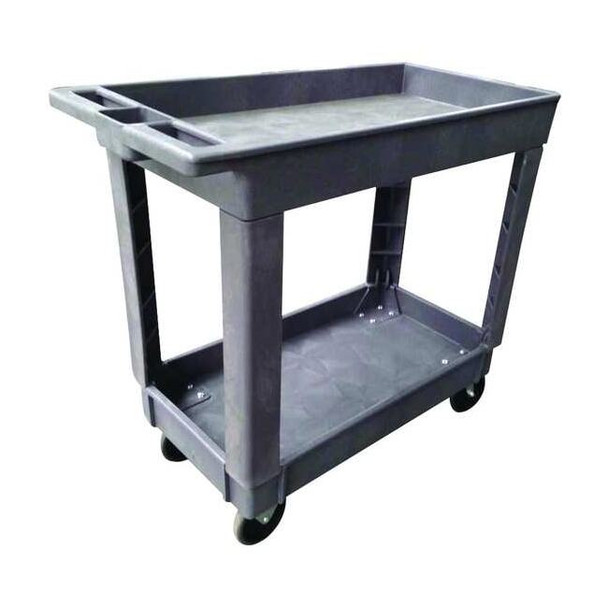 2-Shelf Flat Plastic Utility Cart with Deep-Lipped Plastic Shelves, 500 lbs.