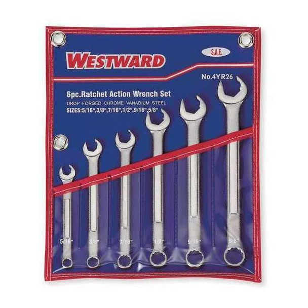 Westward Combo Wrench Set,Ratchet OE,8-14mm,6 Pc 4YR28