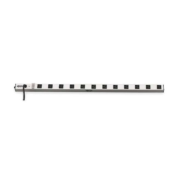 Outlet Strip, Rack Mounted, 12 5-15R, 5-15P, 15 ft., Black/Silver