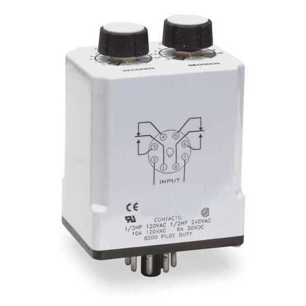 Single Function Time Delay Relay, Octal, Cycle On, 1 Functions 120V AC/DC, DPDT