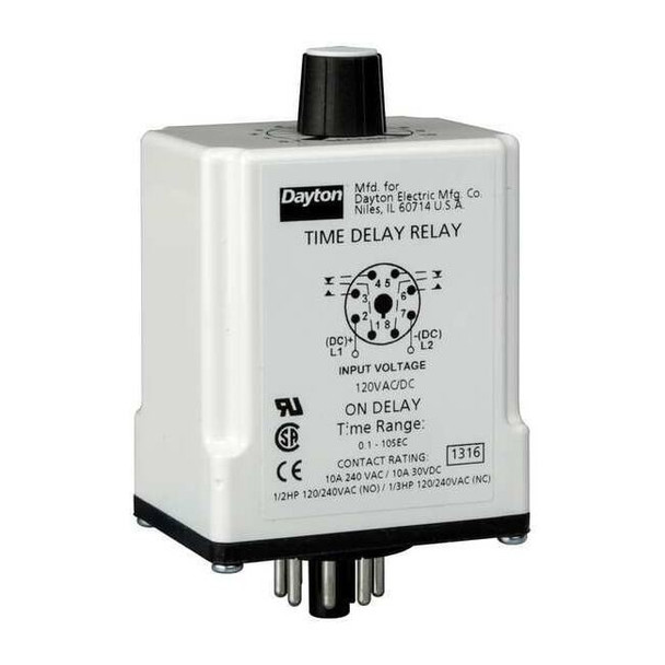 Single Function Time Delay Relay, Octal, On Delay, 1 Functions 120V AC/DC, DPDT