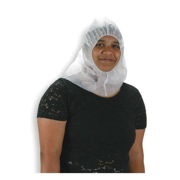 Disposable Hood, Polypropylene, Serged Seam, White, Covers Head, Neck ,100 PK