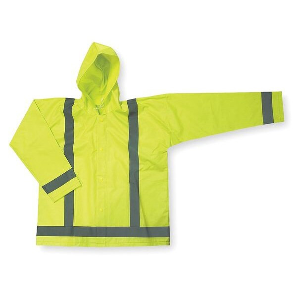 Condor Hi-Vis Rain Jacket, Polyester, Class 3 Green, L 4GE64