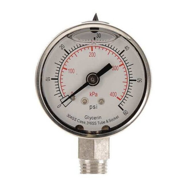 Commercial Pressure Gauge, 0 to 300 psi, 2 in Dial, 1/4 in NPT, Bottom Location