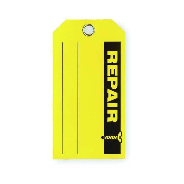 Tag, Repair, Cardstock, 3 in H x 5 3/4 in W, Yellow, Rectangle, 100 PK
