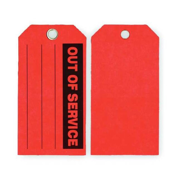 Tag, Out Of Service, Paper, 3 in H x 5 3/4 in W, Red, Rectangle, 100 PK