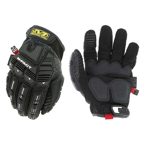 Mechanics Gloves, Synthetic Leather Back, Hook-and-Loop, Black/Gray, 11