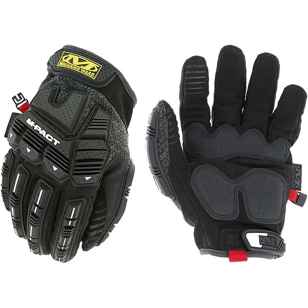 Mechanics Gloves, Synthetic Leather Back, Hook-and-Loop, Black/Gray, 10