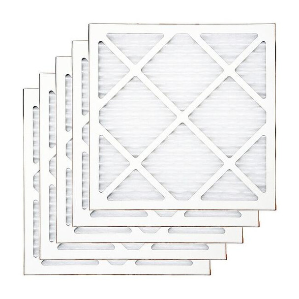 16x16x1 Pleated Air Filter, Fabric, Fiberglass, MERV 7, 10.0 Micron, 5 PK