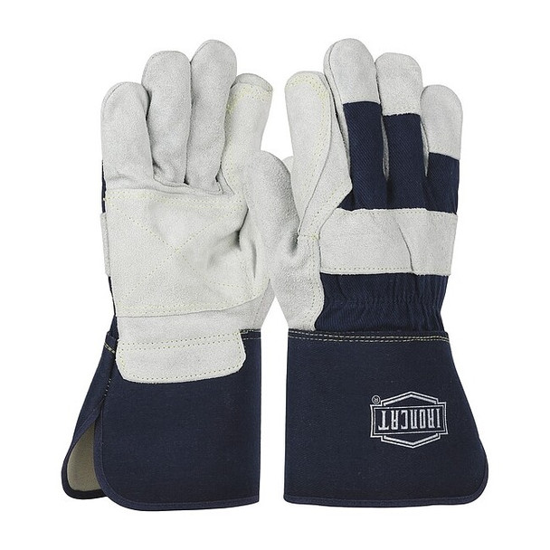 Leather Gloves, Cowhide, Gauntlet Cuff, Wing Thumb, Full Finger, Blue, XL, 12 PK