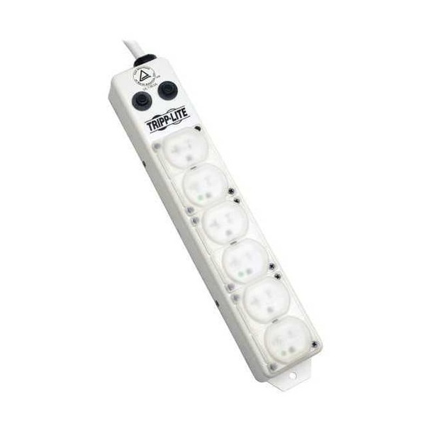 Outlet Strip, Hospital Grade, 6 5-15R-HG, 5-15P-HG, 7 ft., White