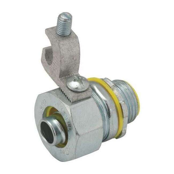 Conduit Fitting Connector, 1 in, Liquid-Tight, Steel, Electro Zinc Plated, Gray