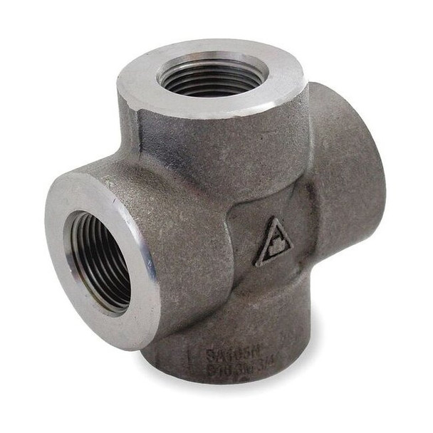 Cross Cross, 1/4" Pipe, FNPT, Black Forged Steel, Class 3000