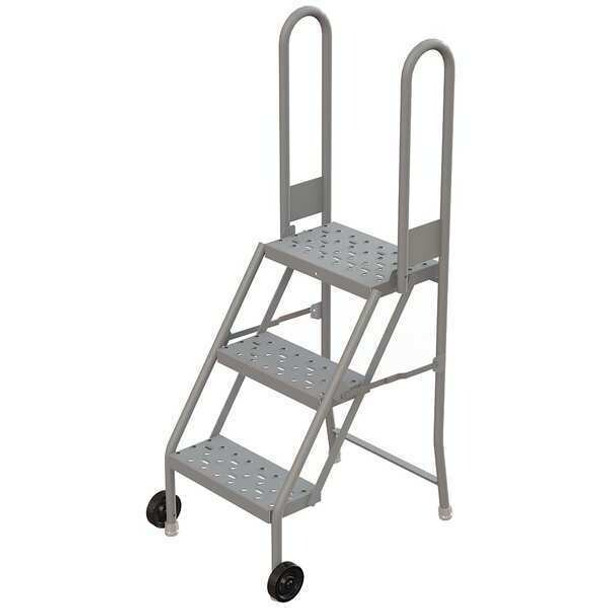 54 in H Steel Tilt and Roll Ladder, 3 Steps, 300 lb Load Capacity