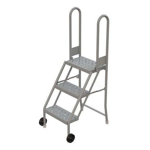54 in H Steel Tilt and Roll Ladder, 3 Steps, 300 lb Load Capacity