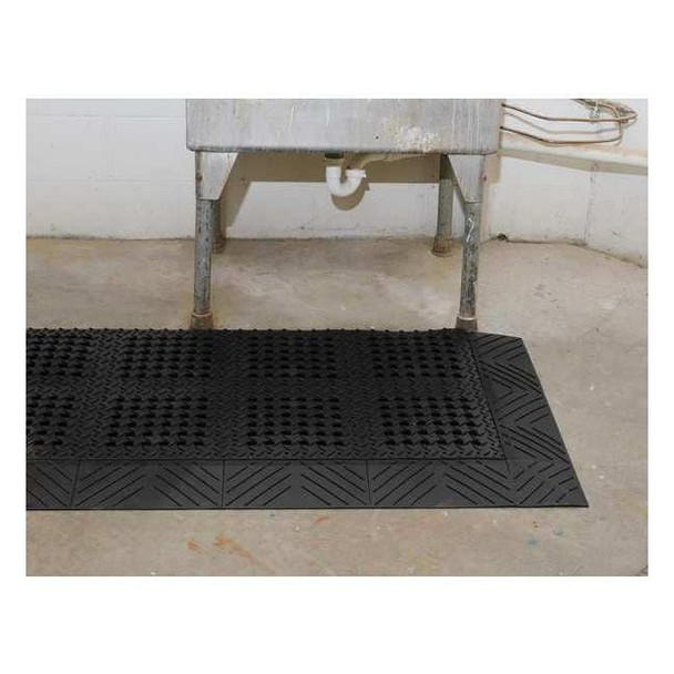 Interlocking Drainage Mat, 5 ft L x 30 in W, 1 in Thickness, PVC, Diamond, Black