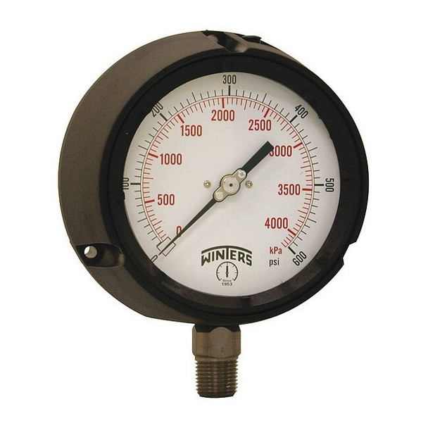 Process Pressure Gauge, 0 to 600 psi, 4 1/2 in Dial, 1/2 in NPT, Bottom Location