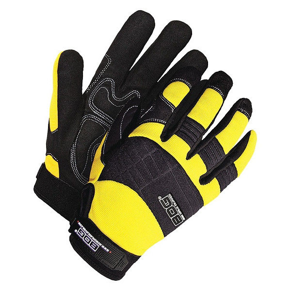 X-Site Mechanics Gloves, Synthetic Leather Palm, Spandex Back, 2XL, Black/Yellow
