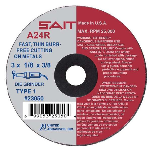 United Abrasives/Sait Abrasive Cut-Off Wheel,3/8"Connect.,A24R 23075 United Abrasives/Sait Abrasive Cut-Off Wheel,3/8"Connect.,A24R 23075