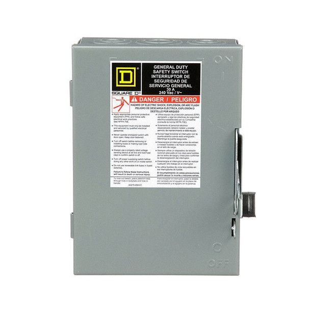Square D Fusible, Safety Switch, General Duty, 240 V, 2PST D221N