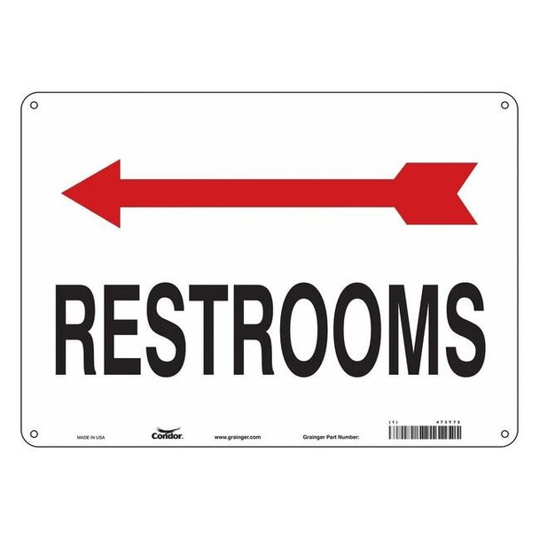 RESTROOMS, 14 in W x 10 in H, Horizontal Rectangle, Polyethylene, 473Y75
