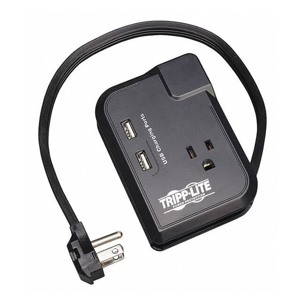 Tripp Lite Power Strip, Surge, USB, 3 5-15R, 5-15P, 1.5 ft., Black TRAVELER3USB