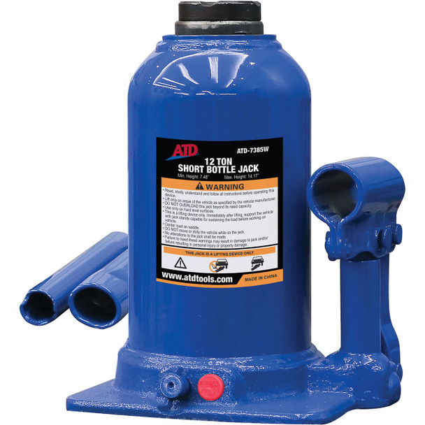 12 Ton Heavy-Duty Hydraulic Side Pump Bottle Jack (Shorty Version) 7385W