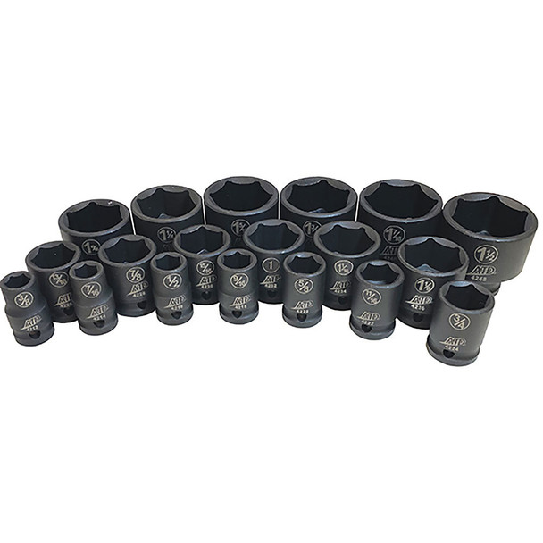 19-Pc. 1/2" Dr. 6-pt SAE Standard Impact Socket Set 44219
