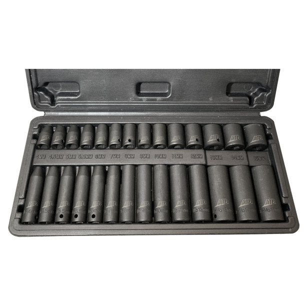 28-Pc. 1/4’ Drive 6 Point Metric Standard & Deep Impact Socket Set 2228