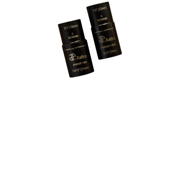 2pc. 1/2" Dr. Double End Damaged Wheel Lock & Lug Nut Removal Twist Socket Set 7402