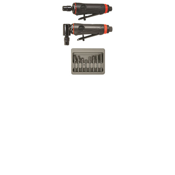 ONYX 3 Pc. Die Grinder Kit with 8 Pc. Double Cut Carbide Rotary Burr Set 219
