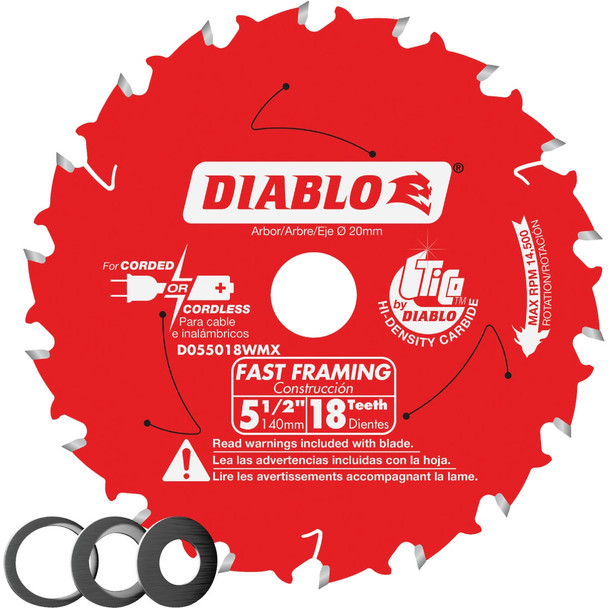 Diablo 5-1/2 In. 18-Tooth Fast Framing Circular Saw Blade D055018WMX