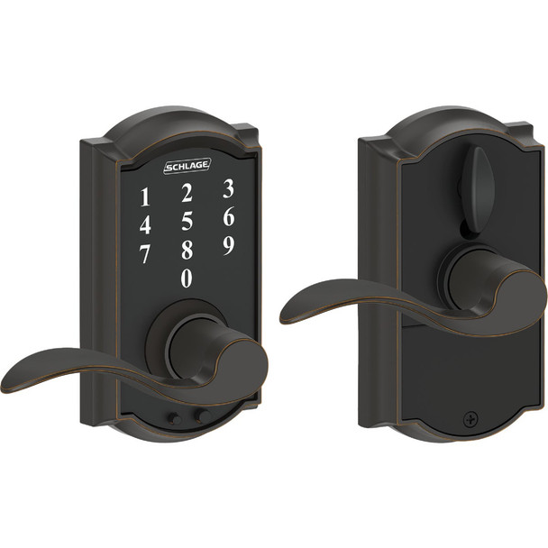 Schlage Camelot Lever Aged Bronze Touch Electronic Entry Lock FE695VCAMXACC716