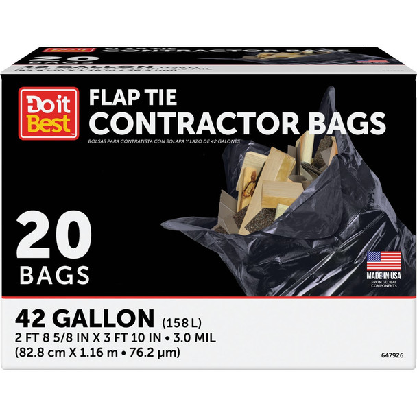 Do it Best 42 Gal. Flap Tie Contractor Black Trash Bag (20-Count) 647926