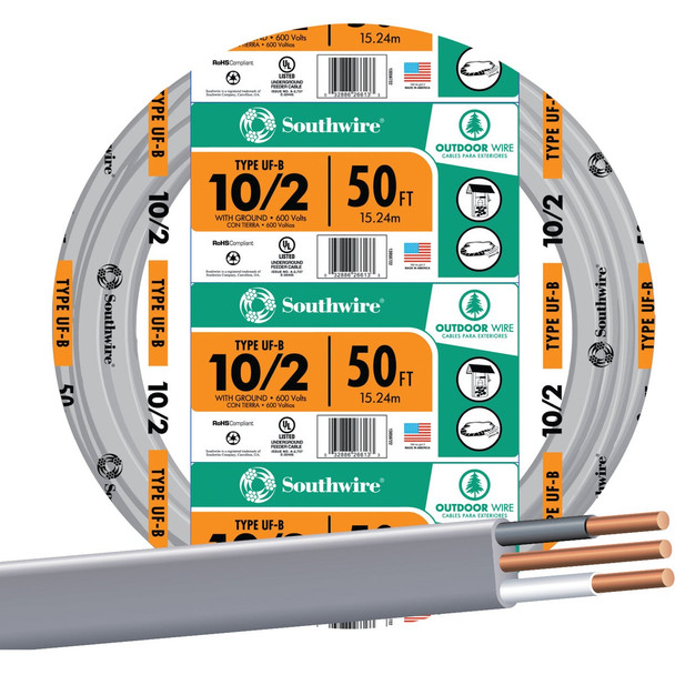 Southwire 50 Ft. 10 AWG 2-Conductor UFW/G Electrical Wire 13056722