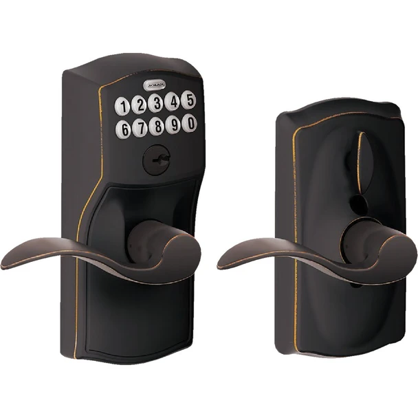 Schlage Camelot Lever Aged Bronze Electronic Keypad Entry Lock FE595VCAMXACC716