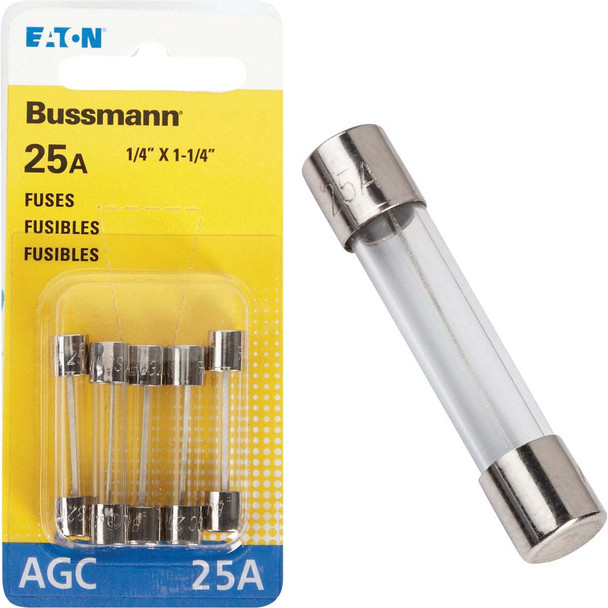 Bussmann 25A 32V AGC Glass Tube Automotive Fuse (5-Pack) BP/AGC-25-RP