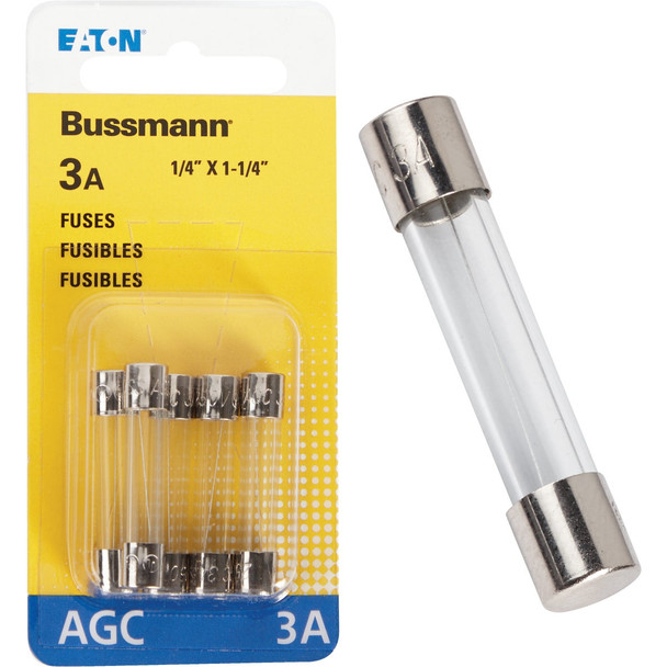 Bussmann 3A 250V AGC Glass Tube Automotive Fuse (5-Pack) BP/AGC-3-RP