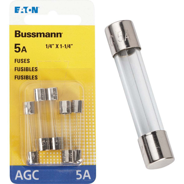Bussmann 5A 250V AGC Glass Tube Automotive Fuse (5-Pack) BP/AGC-5-RP