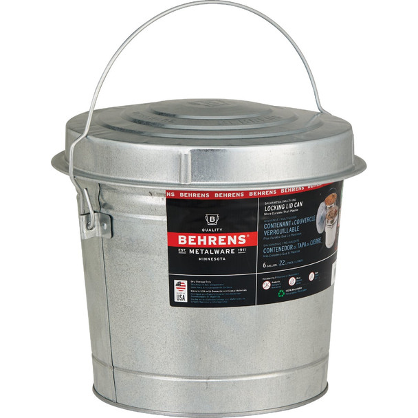Behrens 6 Gal. Galvanized Locking Lid Trash Can with Lid 6106